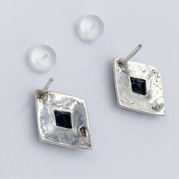 Vintage 925 Sterling Silver Marcasite Black Onyx Post Earrings - Picture 7 of 9